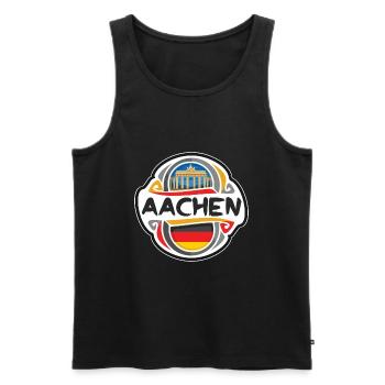 Aachen Germany Flag Badge Travel Souvenir Stamp - Men's Premium Organic Tank Top - black - Front - AI Model Male 178 light (178cm)