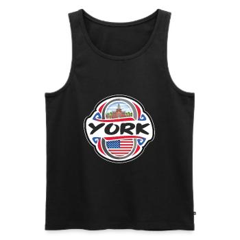 York USA Drapeau des États-Unis Badge souvenir de voyage - Débardeur bio Premium Homme - noir - Devant - AI Model Male 178 light (178cm)