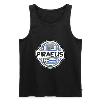 Piraeus Greece Flag Badge Travel Souvenir Stamp - Men's Premium Organic Tank Top - black - Front - AI Model Male 178 light (178cm)