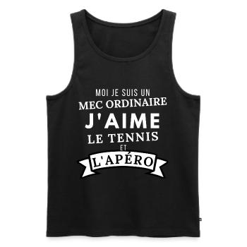 humour j'aime le tennis et l'apéro citation drôle - Débardeur bio Premium Homme - noir - Devant - AI Model Male 178 light (178cm)