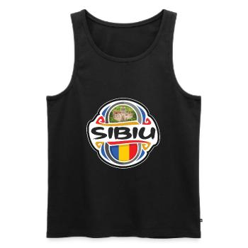 Sibiu Roumanie Drapeau Badge Voyage Souvenir Timbre - Débardeur bio Premium Homme - noir - Devant - AI Model Male 178 light (178cm)