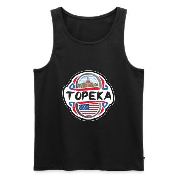 Topeka USA Drapeau des États-Unis Souvenir de voyage Badg - Débardeur bio Premium Homme - noir - Devant - AI Model Male 178 light (178cm)