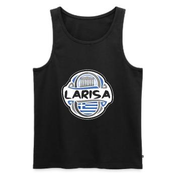Larisa Grèce Drapeau Badge Voyage Souvenir Timbre - Débardeur bio Premium Homme - noir - Devant - AI Model Male 178 light (178cm)