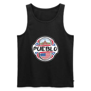 Pueblo USA Drapeau des États-Unis Souvenir de voyage Badg - Débardeur bio Premium Homme - noir - Devant - Michal (187cm)