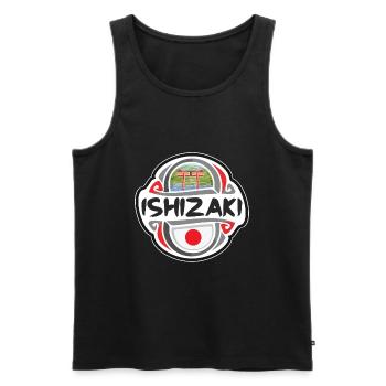 Ishizaki Japon Drapeau Badge Voyage Souvenir Timbre - Débardeur bio Premium Homme - noir - Devant - Michal (187cm)