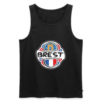 Brest France Flag Badge Travel Souvenir Stamp - Men's Premium Organic Tank Top - black - Front - AI Model Male 178 light (178cm)