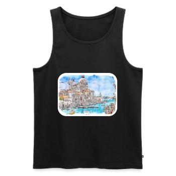 Italy Watercolor Sketch Hand Drawn Illustration - Men's Premium Organic Tank Top - black - Front - Michal (187cm)
