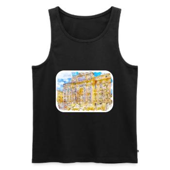 Rome Italie Croquis à l’aquarelle Peinture dessinée à la main - Débardeur bio Premium Homme - noir - Devant - Michal (187cm)