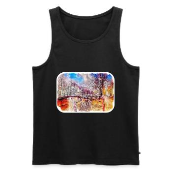 Amsterdam Netherlands Watercolor Sketch Drawing - Men's Premium Organic Tank Top - black - Front - Michal (187cm)