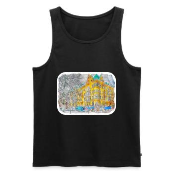 Helsinki Finlande Aquarelle Sketch Illustration - Débardeur bio Premium Homme - noir - Devant - Michal (187cm)
