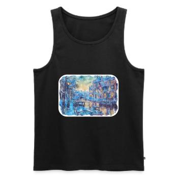 Amsterdam Netherlands Watercolor Sketch Drawing - Men's Premium Organic Tank Top - black - Front - Michal (187cm)