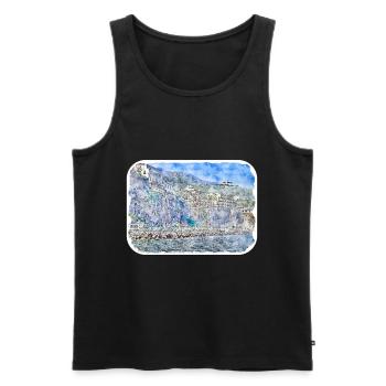 Sorrente Italie Aquarelle Esquisse Dessinée Peinture - Débardeur bio Premium Homme - noir - Devant - Michal (187cm)