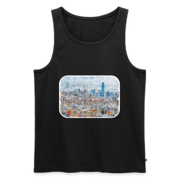 Barcelone Espagne Aquarelle Esquisse Dessin Dessiné - Débardeur bio Premium Homme - noir - Devant - Michal (187cm)