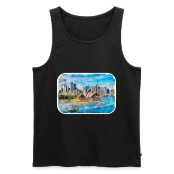 Australie Aquarelle Esquisse Dessinée à la Main Peinture - Débardeur bio Premium Homme - noir - Devant - Michal (187cm)
