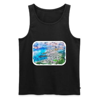 Queenstown Nouvelle-Zélande Aquarelle Sketch Paint - Débardeur bio Premium Homme - noir - Devant - Michal (187cm)