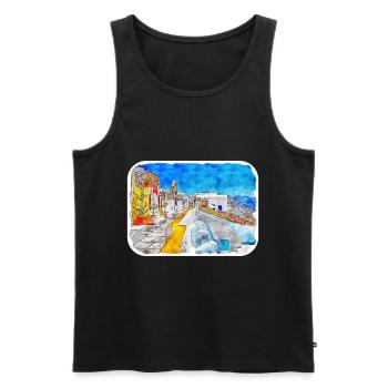 Santorin Grèce Aquarelle Esquisse Dessin Dessiné - Débardeur bio Premium Homme - noir - Devant - Michal (187cm)
