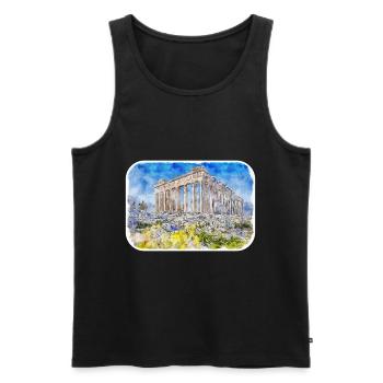 Athènes Grèce Aquarelle Sketch Illustration - Débardeur bio Premium Homme - noir - Devant - AI Model Male 178 light (178cm)