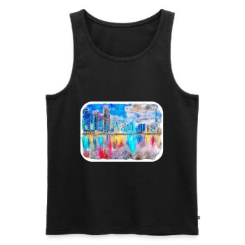 Dubai Uae Watercolor Sketch Hand Drawn Painting - Men's Premium Organic Tank Top - black - Front - AI Model Male 178 light (178cm)