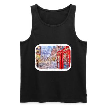 Londres UK Aquarelle Esquisse Dessinée à la Main Peinture - Débardeur bio Premium Homme - noir - Devant - Michal (187cm)