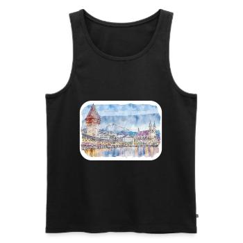 Luzern Schweiz Aquarellskizze gezeichnet Illust - Männer Premium Bio Tank Top - Schwarz - Vorne - AI Model Male 178 light (178cm)