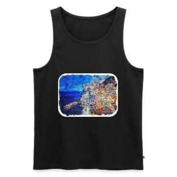 Sorrente Italie Aquarelle Sketch Illustration - Débardeur bio Premium Homme - noir - Devant - Michal (187cm)