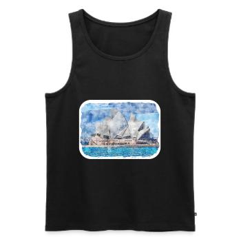 Australie Aquarelle Esquisse Dessinée à la Main Peinture - Débardeur bio Premium Homme - noir - Devant - Michal (187cm)