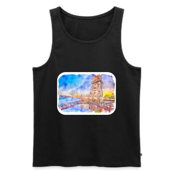 Lisbonne Portugal Aquarelle Esquisse Dessinée Illustrati - Débardeur bio Premium Homme - noir - Devant - Michal (187cm)
