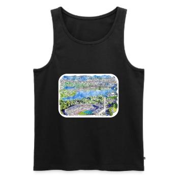 Helsinki Finlande Aquarelle Sketch Illustration - Débardeur bio Premium Homme - noir - Devant - Michal (187cm)