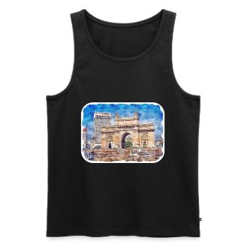 Mumbai India Watercolor Sketch Drawn Painting - Men's Premium Organic Tank Top - black - Front - AI Model Male 178 light (178cm)