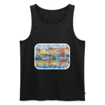Copenhague Danemark Aquarelle Sketch Illustration - Débardeur bio Premium Homme - noir - Devant - Michal (187cm)