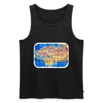 Dubrovnik Croatie Aquarelle Sketch Illustration - Débardeur bio Premium Homme - noir - Devant - Michal (187cm)