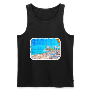Malediven Aquarellskizze Handgezeichnete Illustration - Männer Premium Bio Tank Top - Schwarz - Vorne - Michal (187cm)
