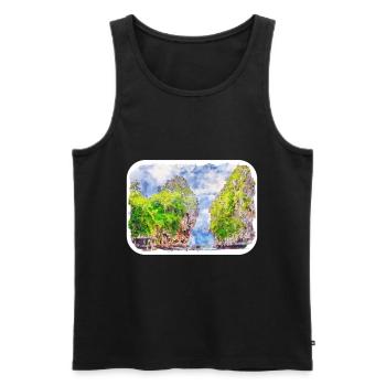 Thaïlande Aquarelle Esquisse Dessinée à la Main Illustration - Débardeur bio Premium Homme - noir - Devant - Michal (187cm)