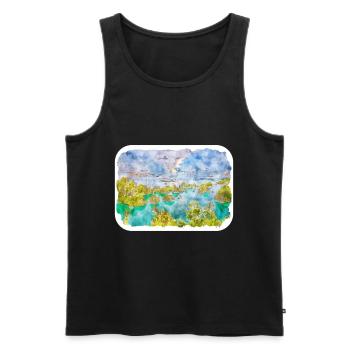 Indonésie Aquarelle Esquisse Dessinée à la Main Peinture - Débardeur bio Premium Homme - noir - Devant - Michal (187cm)