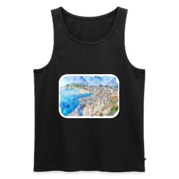 San Sebastian Croatie Aquarelle Esquisse Dessinée Illu - Débardeur bio Premium Homme - noir - Devant - Michal (187cm)