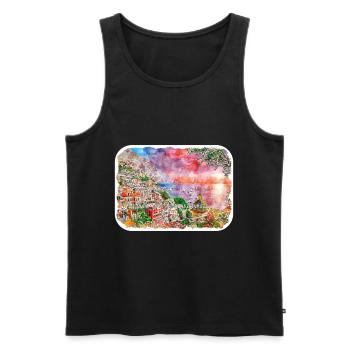 Positano Italie Aquarelle Esquisse Dessinée Illustratio - Débardeur bio Premium Homme - noir - Devant - Michal (187cm)