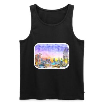 Singapour Aquarelle Esquisse Dessinée à la Main Peinture - Débardeur bio Premium Homme - noir - Devant - Michal (187cm)