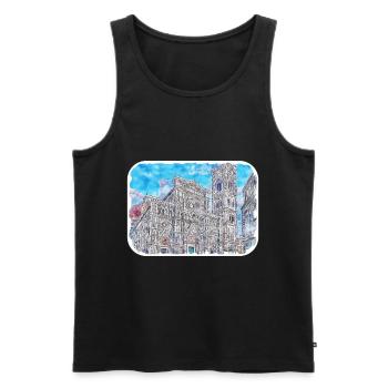 Florence Italie Aquarelle Esquisse Peinture Dessinée - Débardeur bio Premium Homme - noir - Devant - Michal (187cm)