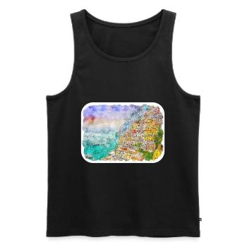 Positano Italy Watercolor Sketch Drawn Illustratio - Men's Premium Organic Tank Top - black - Front - AI Model Male 178 light (178cm)