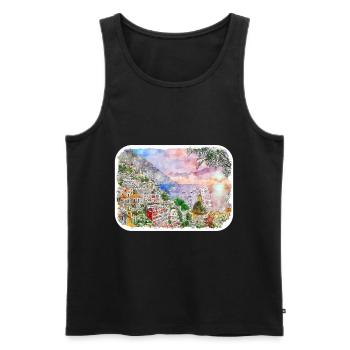 Sorrente Italie Aquarelle Sketch Illustration - Débardeur bio Premium Homme - noir - Devant - Michal (187cm)