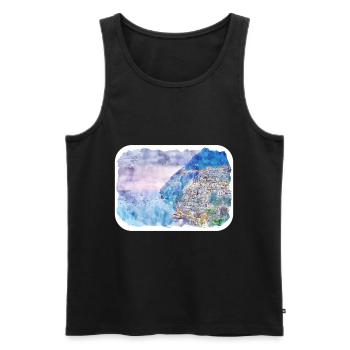 Positano Italie Aquarelle Sketch Illustration - Débardeur bio Premium Homme - noir - Devant - Michal (187cm)