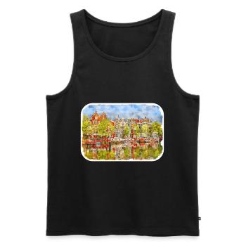 Amsterdam Netherlands Watercolor Sketch Drawing - Men's Premium Organic Tank Top - black - Front - Michal (187cm)