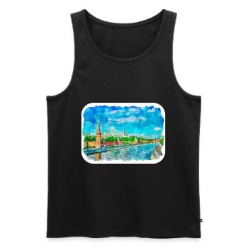 Moscou Russie Aquarelle Esquisse Dessinée Peinture - Débardeur bio Premium Homme - noir - Devant - Michal (187cm)