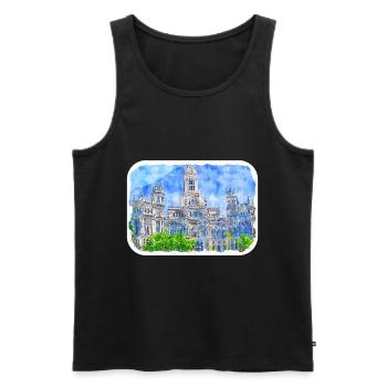 Madrid Espagne Aquarelle Esquisse Dessinée Peinture - Débardeur bio Premium Homme - noir - Devant - AI Model Male 178 light (178cm)