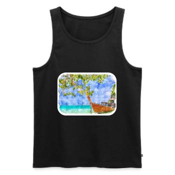 Thaïlande Aquarelle Esquisse Dessinée à la Main Illustration - Débardeur bio Premium Homme - noir - Devant - Michal (187cm)