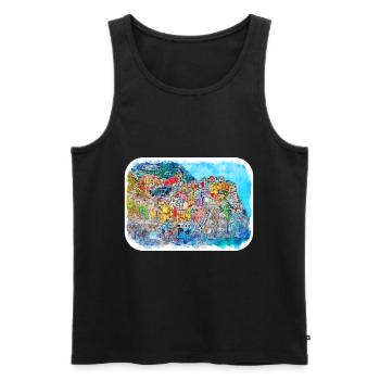 Positano Italie Aquarelle Sketch Illustration - Débardeur bio Premium Homme - noir - Devant - Michal (187cm)