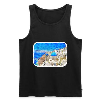 Santorin Grèce Aquarelle Esquisse Dessinée Illustrat - Débardeur bio Premium Homme - noir - Devant - Michal (187cm)
