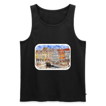 Copenhague, Danemark, Croquis à l’aquarelle, illustration - Débardeur bio Premium Homme - noir - Devant - Michal (187cm)