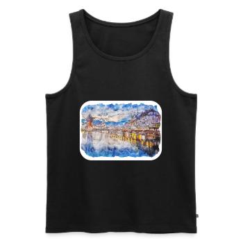 Luzern Schweiz Aquarellskizze gezeichnet Illust - Männer Premium Bio Tank Top - Schwarz - Vorne - AI Model Male 178 light (178cm)