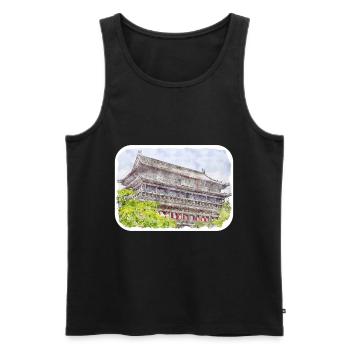 Esquisse d’aquarelle de Chine Illustration dessinée à la main - Débardeur bio Premium Homme - noir - Devant - Michal (187cm)